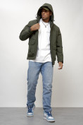 Оптом Куртка молодежная мужская весенняя с капюшоном цвета хаки 708Kh, фото 9