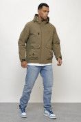 Оптом Куртка молодежная мужская весенняя с капюшоном темно-бежевого цвета 708TB, фото 3