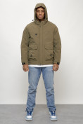 Оптом Куртка молодежная мужская весенняя с капюшоном темно-бежевого цвета 708TB, фото 5