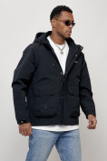 Оптом Куртка молодежная мужская весенняя с капюшоном темно-синего цвета 708TS в Уфе, фото 10