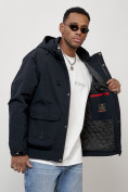 Оптом Куртка молодежная мужская весенняя с капюшоном темно-синего цвета 708TS в Казани, фото 12