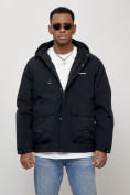 Оптом Куртка молодежная мужская весенняя с капюшоном темно-синего цвета 708TS, фото 8