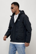 Оптом Куртка молодежная мужская весенняя с капюшоном темно-синего цвета 708TS, фото 9