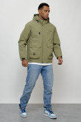 Оптом Куртка молодежная мужская весенняя с капюшоном светло-зеленого цвета 708ZS, фото 11