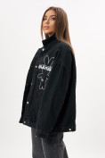 Оптом Джинсовая куртка женская оверсайз черного цвета 7106Ch в Казани, фото 3
