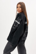 Оптом Джинсовая куртка женская оверсайз черного цвета 7106Ch, фото 5