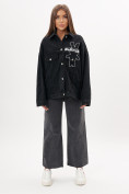 Оптом Джинсовая куртка женская оверсайз черного цвета 7106Ch, фото 8
