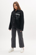 Оптом Джинсовая куртка женская оверсайз черного цвета 7106Ch, фото 9