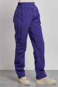 Оптом Брюки утепленные спортивные с высокой посадкой женские зимние фиолетового цвета 7141F, фото 3