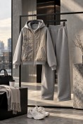 Оптом Женский утеплённый спортивный костюм с начёсом серого цвета 7170Sr, фото 4