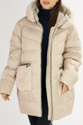 Оптом Куртка зимняя big size бежевого цвета 72180B, фото 13