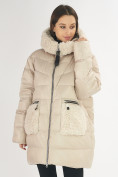 Оптом Куртка зимняя big size бежевого цвета 72180B в Казани, фото 8