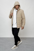 Оптом Куртка молодежная мужская весенняя с капюшоном бежевого цвета 7302B, фото 10