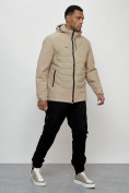 Оптом Куртка молодежная мужская весенняя с капюшоном бежевого цвета 7302B, фото 14
