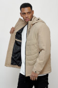 Оптом Куртка молодежная мужская весенняя с капюшоном бежевого цвета 7302B в Оренбурге, фото 6
