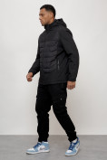 Оптом Куртка молодежная мужская весенняя с капюшоном черного цвета 7302Ch в Саратове, фото 11