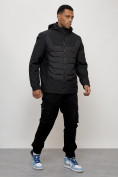 Оптом Куртка молодежная мужская весенняя с капюшоном черного цвета 7302Ch в Калининграде, фото 12
