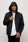 Оптом Куртка молодежная мужская весенняя с капюшоном черного цвета 7302Ch в Астане, фото 5