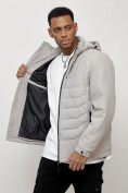 Оптом Куртка молодежная мужская весенняя с капюшоном светло-серого цвета 7302SS, фото 15