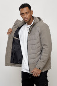 Оптом Куртка молодежная мужская весенняя с капюшоном серого цвета 7302Sr, фото 14
