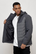Оптом Куртка молодежная мужская весенняя с капюшоном темно-серого цвета 7302TC, фото 8