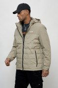 Оптом Куртка молодежная мужская весенняя с капюшоном бежевого цвета 7306B, фото 12