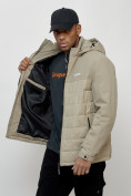 Оптом Куртка молодежная мужская весенняя с капюшоном бежевого цвета 7306B, фото 14