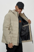 Оптом Куртка молодежная мужская весенняя с капюшоном бежевого цвета 7306B в Перми, фото 5