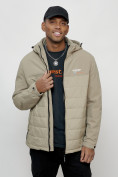 Оптом Куртка молодежная мужская весенняя с капюшоном бежевого цвета 7306B, фото 7