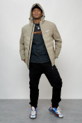 Оптом Куртка молодежная мужская весенняя с капюшоном бежевого цвета 7306B, фото 8