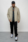 Оптом Куртка молодежная мужская весенняя с капюшоном бежевого цвета 7306B, фото 9
