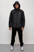 Оптом Куртка молодежная мужская весенняя с капюшоном черного цвета 7306Ch в Астане
