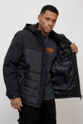 Оптом Куртка молодежная мужская весенняя с капюшоном черного цвета 7306Ch в Перми, фото 11