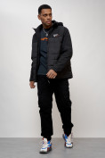 Оптом Куртка молодежная мужская весенняя с капюшоном черного цвета 7306Ch, фото 14