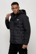 Оптом Куртка молодежная мужская весенняя с капюшоном черного цвета 7306Ch в Саратове, фото 8