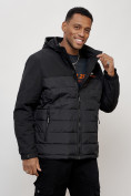 Оптом Куртка молодежная мужская весенняя с капюшоном черного цвета 7306Ch в Астане, фото 9