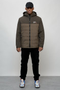 Оптом Куртка молодежная мужская весенняя с капюшоном коричневого цвета 7306K, фото 10