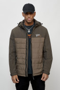Оптом Куртка молодежная мужская весенняя с капюшоном коричневого цвета 7306K, фото 14