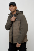 Оптом Куртка молодежная мужская весенняя с капюшоном коричневого цвета 7306K, фото 15