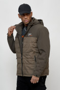 Оптом Куртка молодежная мужская весенняя с капюшоном коричневого цвета 7306K в Омске, фото 2