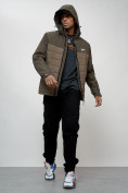 Оптом Куртка молодежная мужская весенняя с капюшоном коричневого цвета 7306K, фото 7