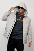 Оптом Куртка молодежная мужская весенняя с капюшоном светло-серого цвета 7306SS, фото 10