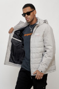 Оптом Куртка молодежная мужская весенняя с капюшоном светло-серого цвета 7306SS, фото 9