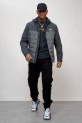 Оптом Куртка молодежная мужская весенняя с капюшоном темно-серого цвета 7306TC, фото 15