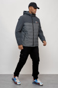 Оптом Куртка молодежная мужская весенняя с капюшоном темно-серого цвета 7306TC, фото 3