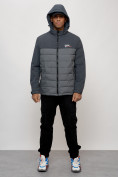 Оптом Куртка молодежная мужская весенняя с капюшоном темно-серого цвета 7306TC в Уфе, фото 5