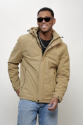 Оптом Куртка молодежная мужская весенняя с капюшоном бежевого цвета 7307B в Саратове, фото 11