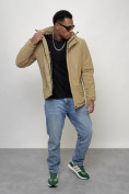 Оптом Куртка молодежная мужская весенняя с капюшоном бежевого цвета 7307B, фото 15