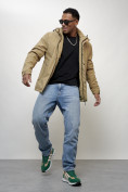 Оптом Куртка молодежная мужская весенняя с капюшоном бежевого цвета 7307B, фото 16