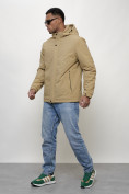Оптом Куртка молодежная мужская весенняя с капюшоном бежевого цвета 7307B в Воронеже, фото 2